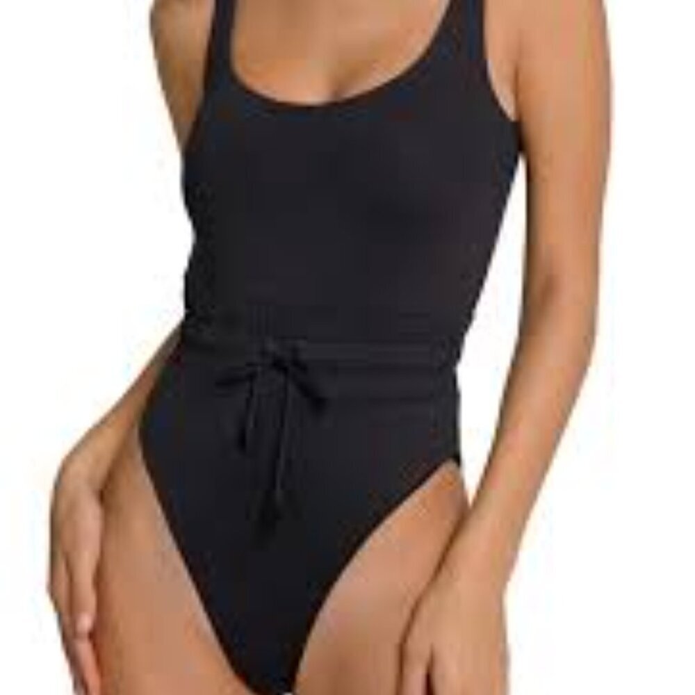 ✅ GOOD AMERICAN Waist Framer One-Piece Swimsuit Plus Size DARK GREY SIZE 3-LARGE